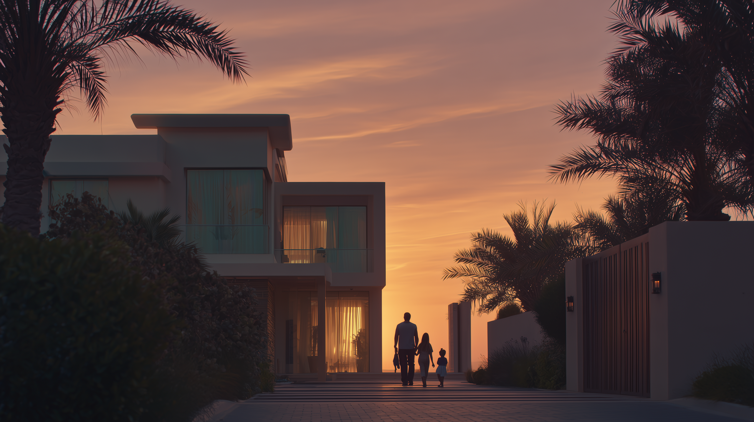 Family enjoying a private pool at a short-term villa rental in Dubai
