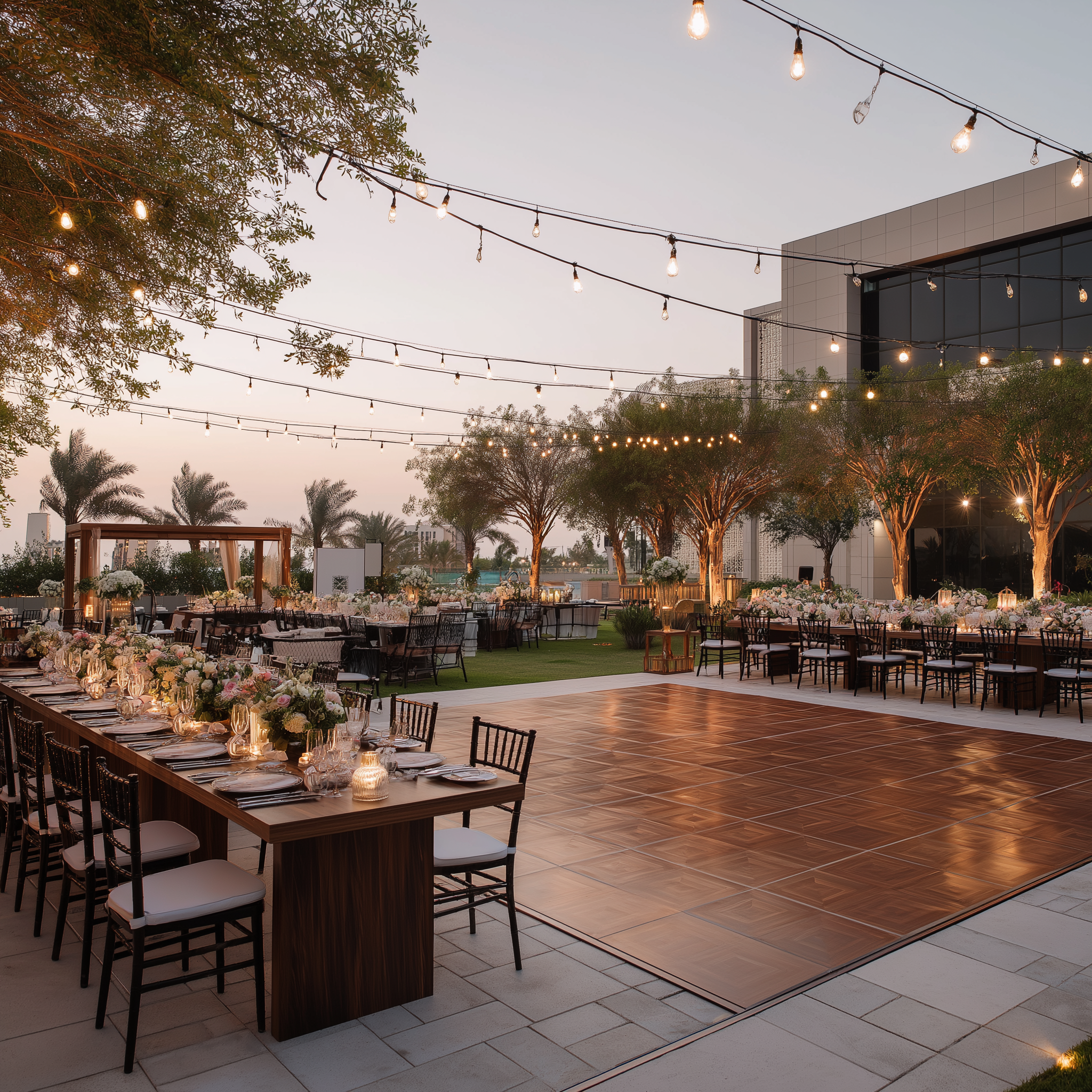 Private villa pool in Dubai decorated with balloons and lights for a birthday celebration
