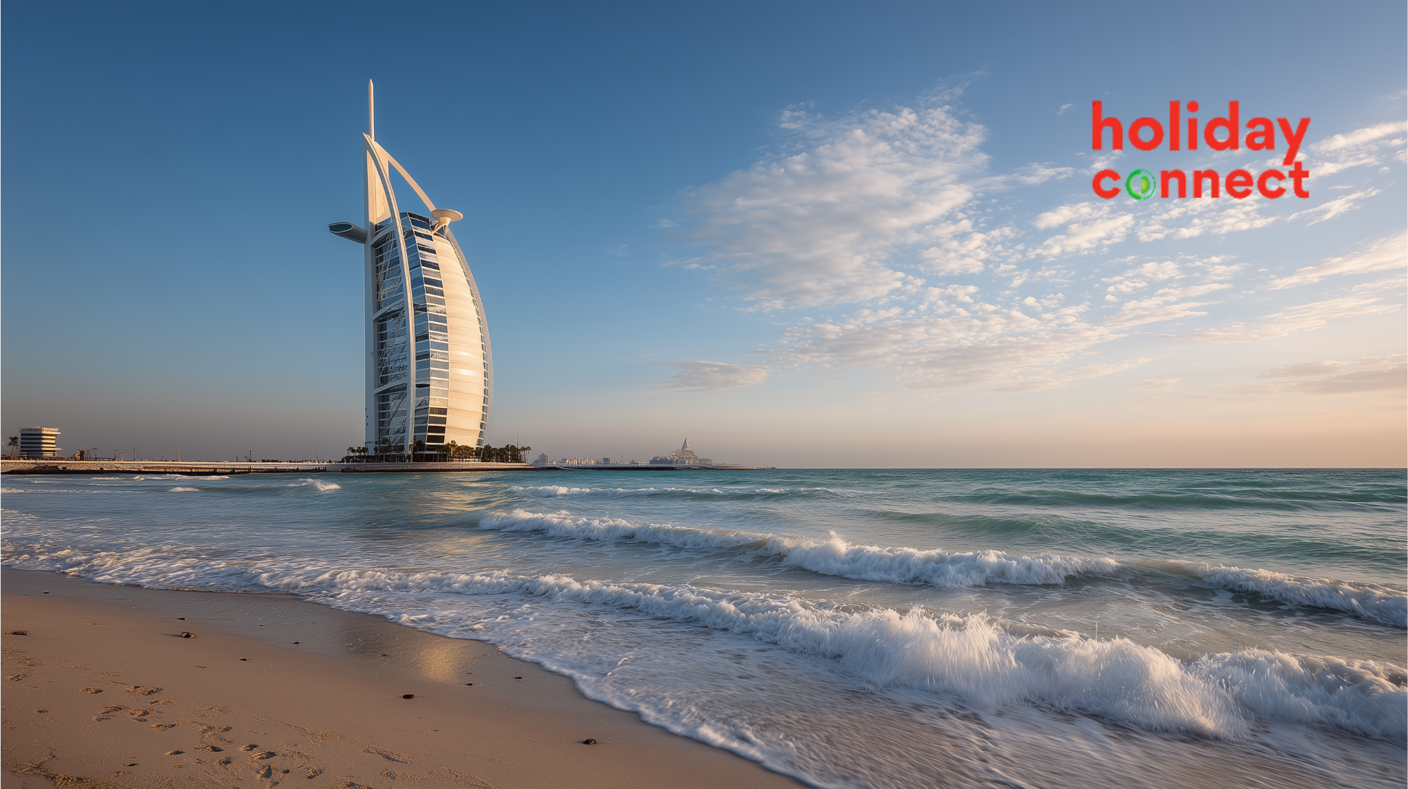 Family enjoying a budget holiday in Dubai with skyline in the background